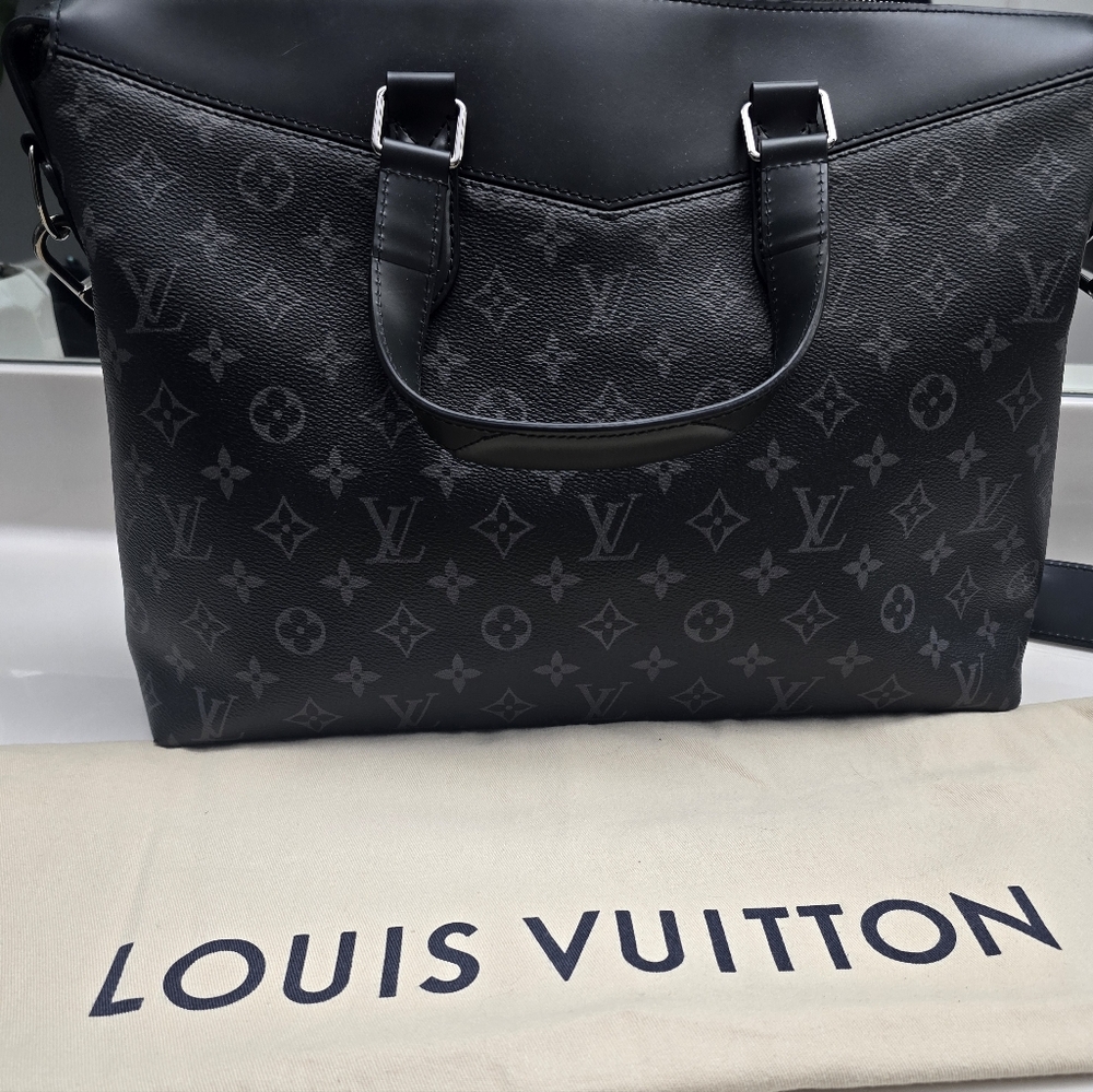 LV Louis Vuitton Black Monogram Eclipse Explorer Computer / Buiness Bag